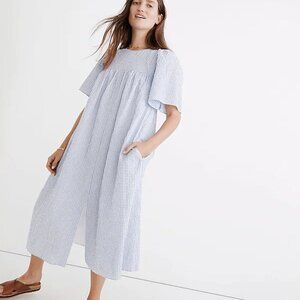 Madewell Dress Women's XXS Flutter Sleeve Caftan Gingham Periwinkle White NEW